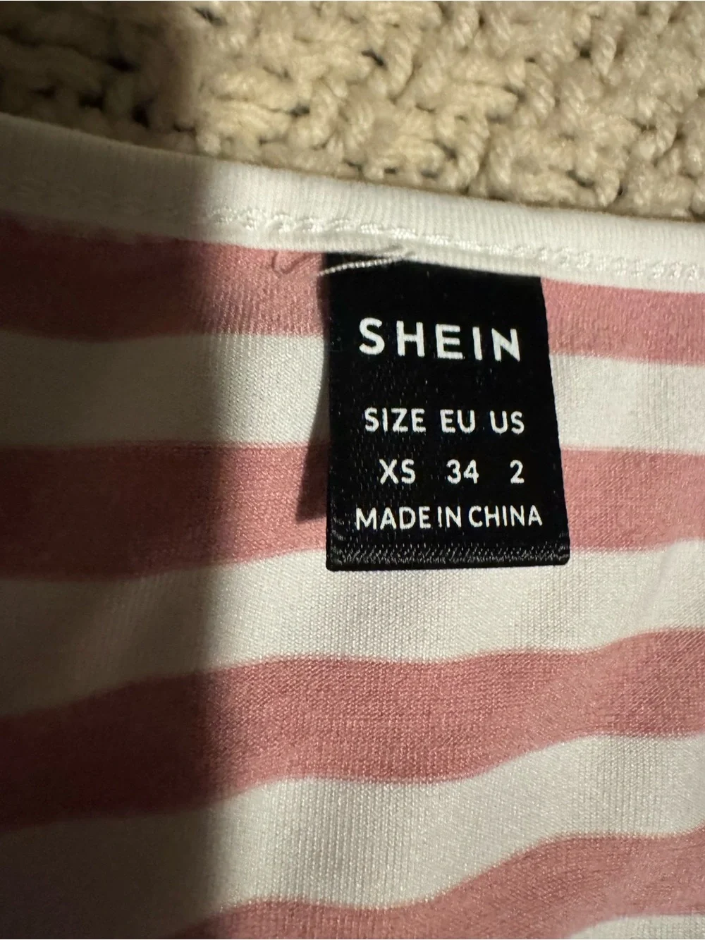 SHEIN Pink & White Striped V-Neck Long Sleeve Crop Top